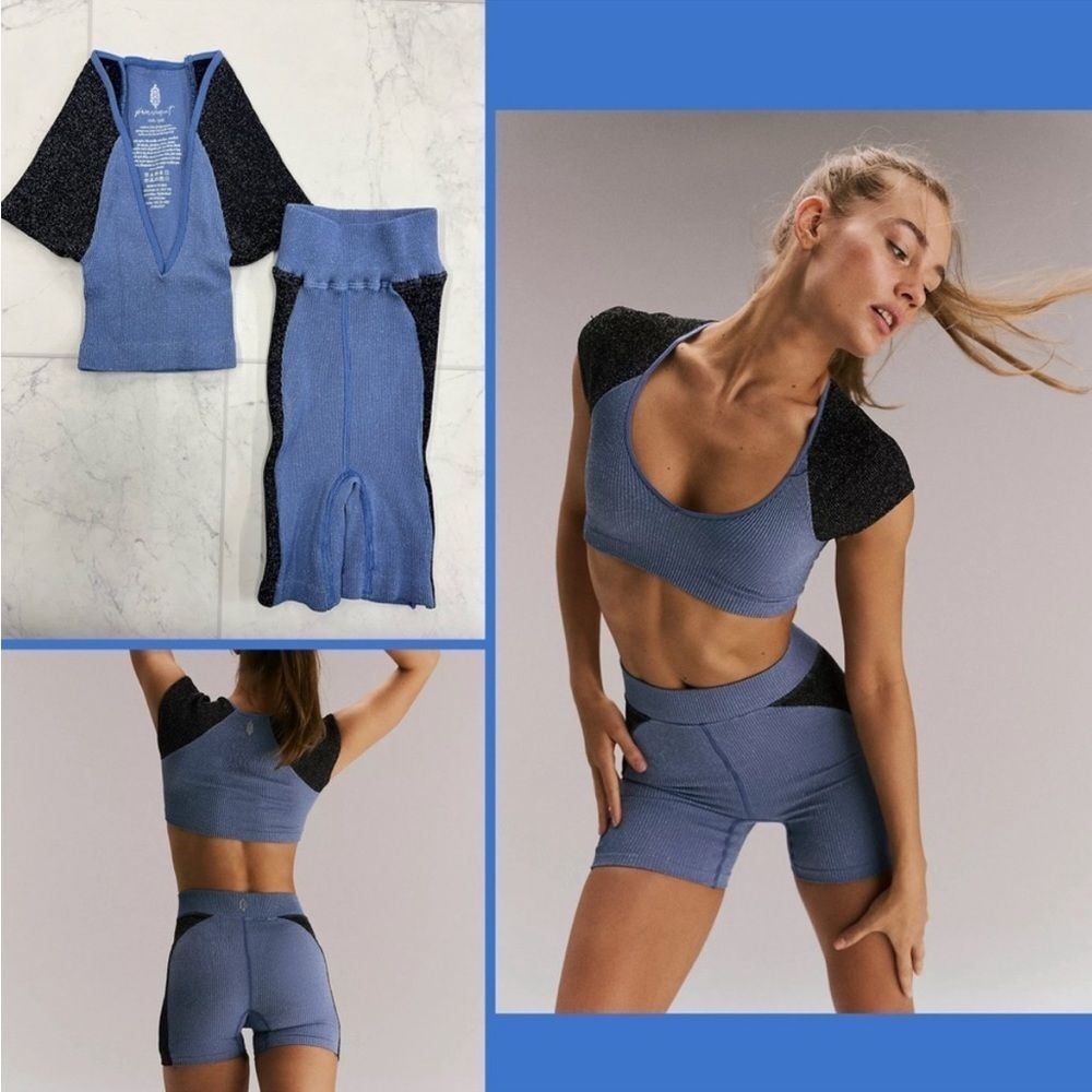 Free People Rise & Shine Set In Blue/Black Combo